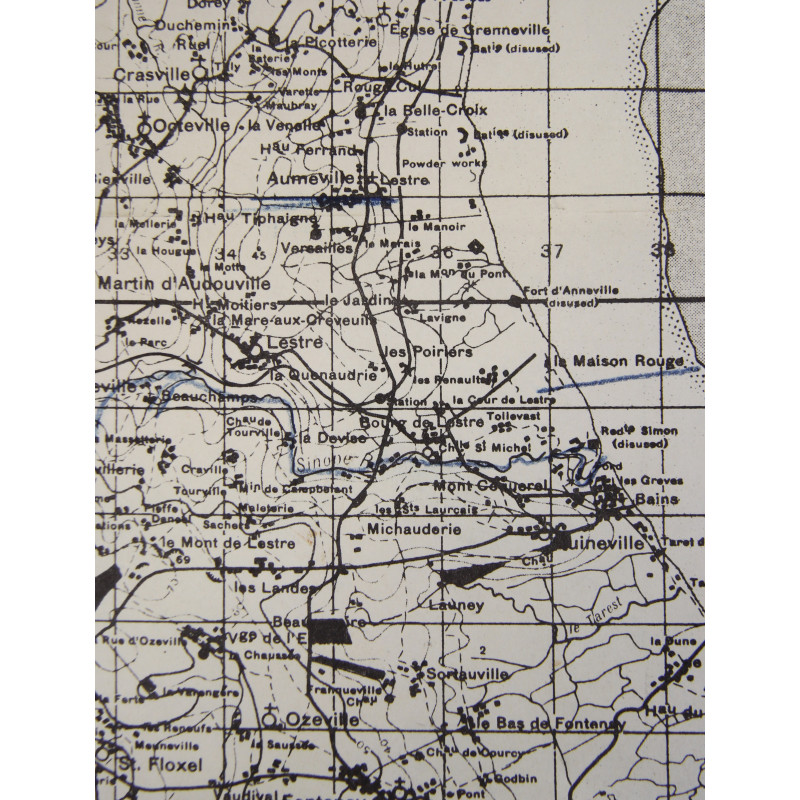 Map, British, VALOGNES, Azeville, Ravenoville, Saint-Marcouf, 1942