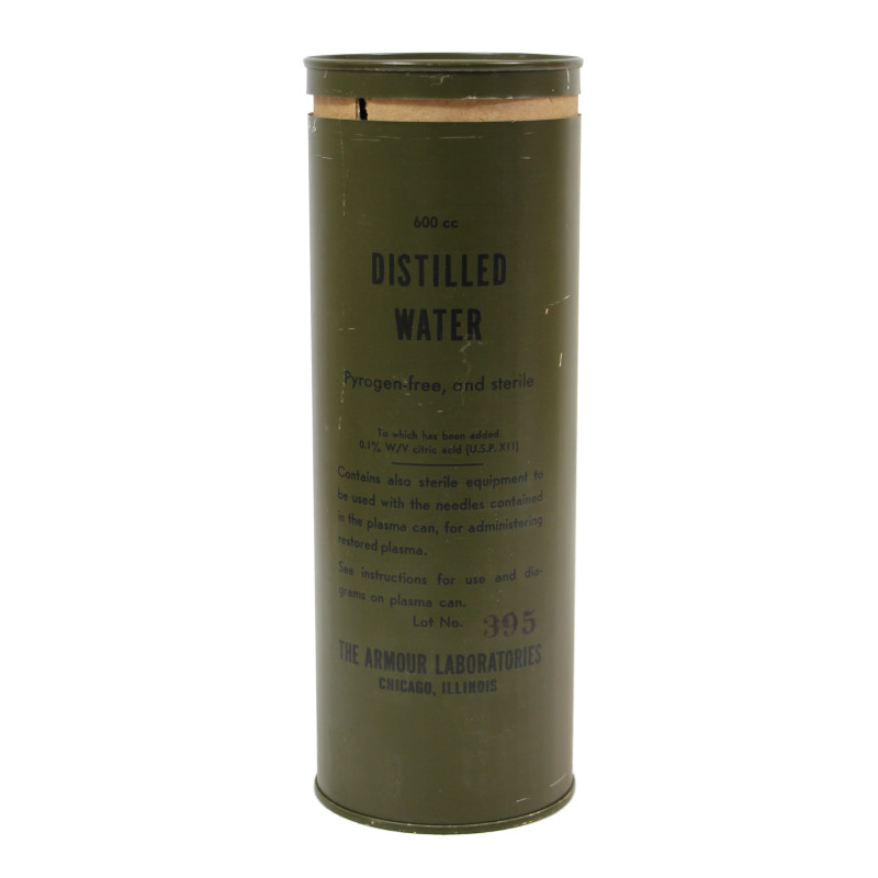 Container, flacon d'eau distillée pour plasma, 600 cc, THE ARMOUR LABORATORIES, vide