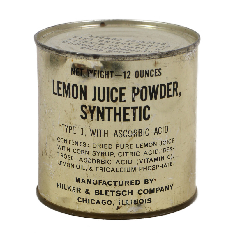 Boîte de conserve, limonade soluble, Synthetic Lemon Juice Powder, ration, pleine