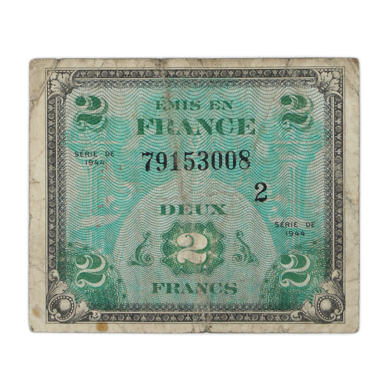 Billet drapeau (billet d'invasion), 2 francs, 1944