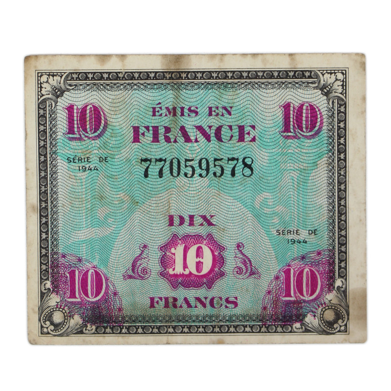 Billet drapeau (billet d'invasion), 10 francs, 1944