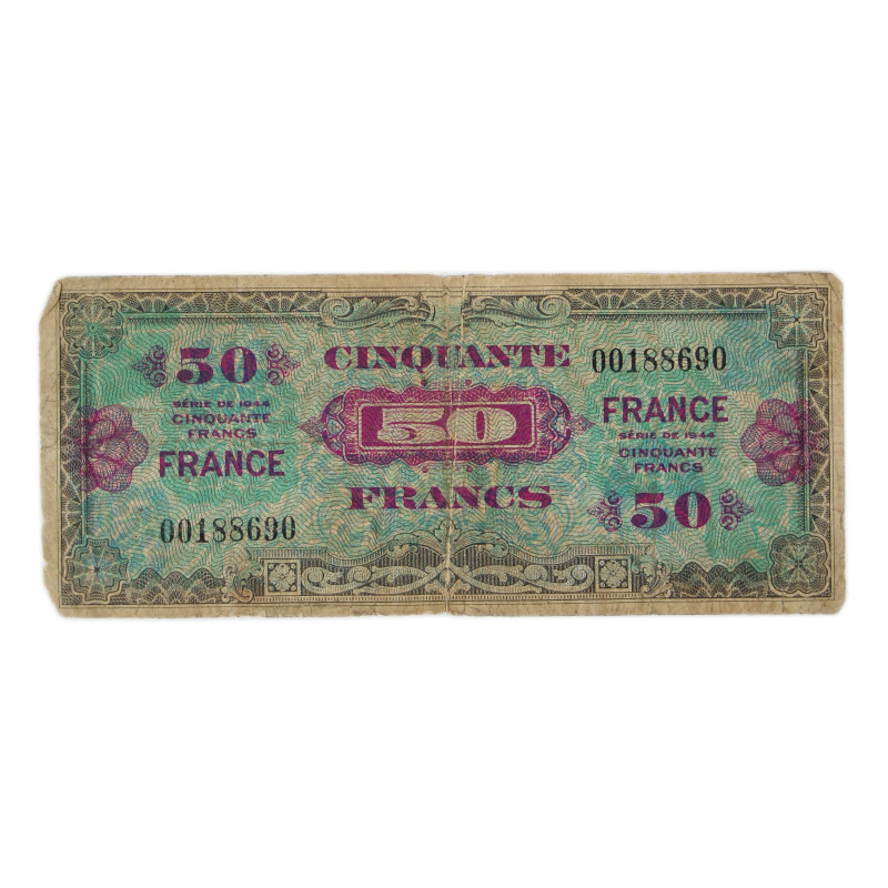 Banknote, Invasion Money, 50 Francs, 1944, 2nd Issue