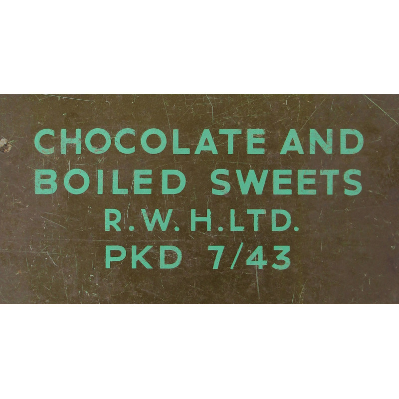 Boîte de chocolats et bonbons, ration britannique, juillet 1943