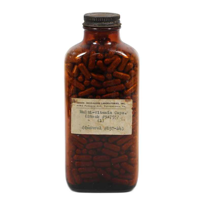 Flacon de gélules multivitaminées, Stock No. 9A755, ASSOC. ROSS-GOOD LABORATORIES, INC., plein
