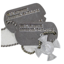Plaques d'identité, Dog Tags, avec médaillon religieux, S/Sgt. William Pantone, Medic, 222nd Hospital Ship Co., ETO, Cherbourg