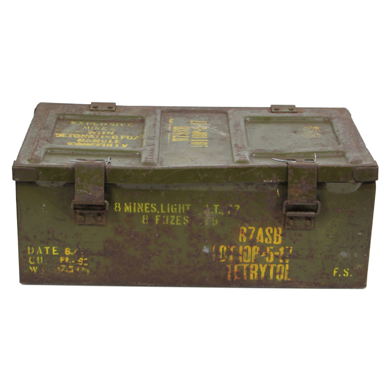 Caisse de mines antichar, US Army, 8 Mines, Light, A.T., T-7, 6-44, vide