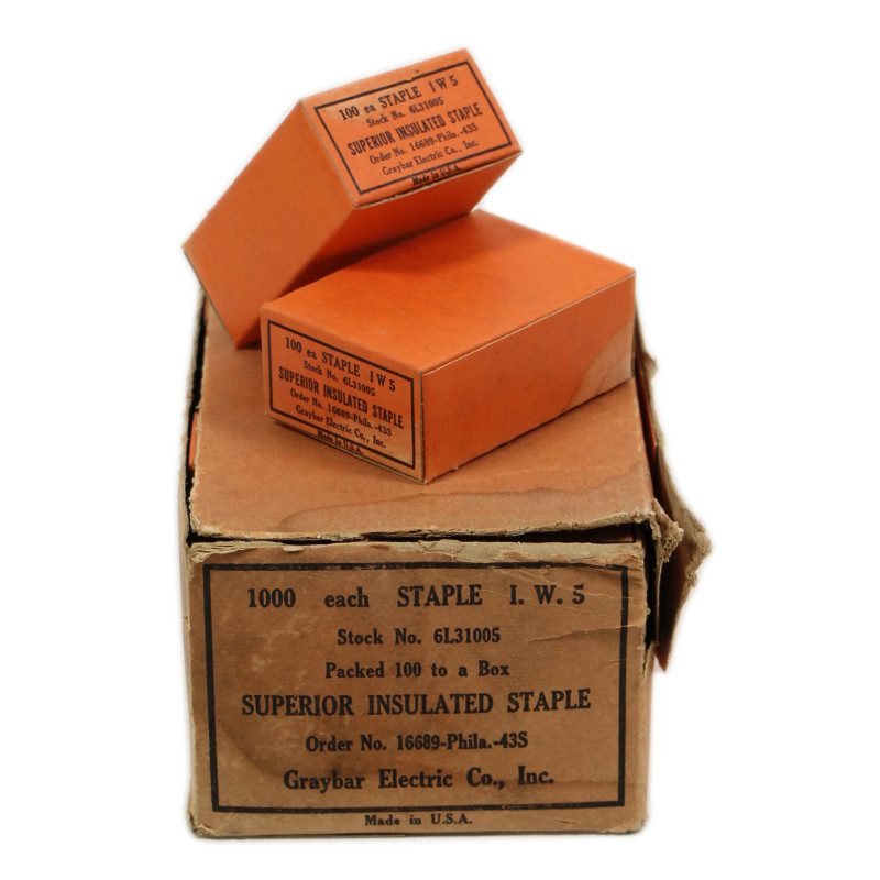 Boîte de 100 agrafes pour câble téléphonique, US Army Signal Corps, 1943