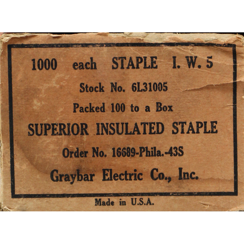 Boîte de 100 agrafes pour câble téléphonique, US Army Signal Corps, 1943