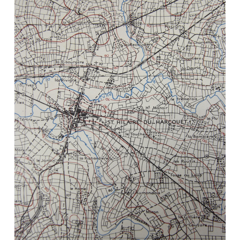 Map, British, Saint-Hilaire-du-Harcouët, Normandy, 1944, 90th Infantry Division