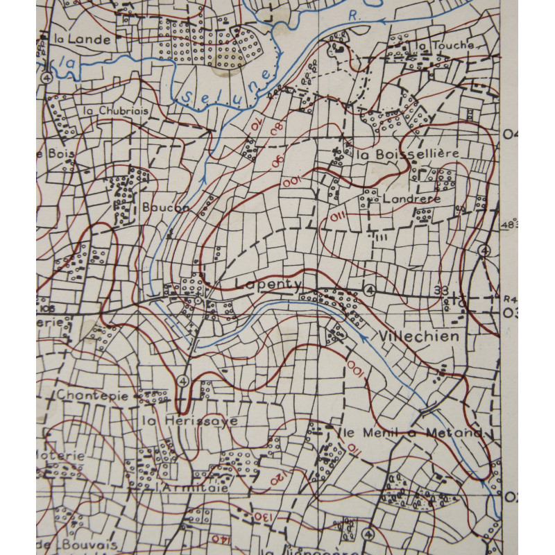 Carte britannique, Saint-Hilaire-du-Harcouët, Normandie, 1944, 90th Infantry Division