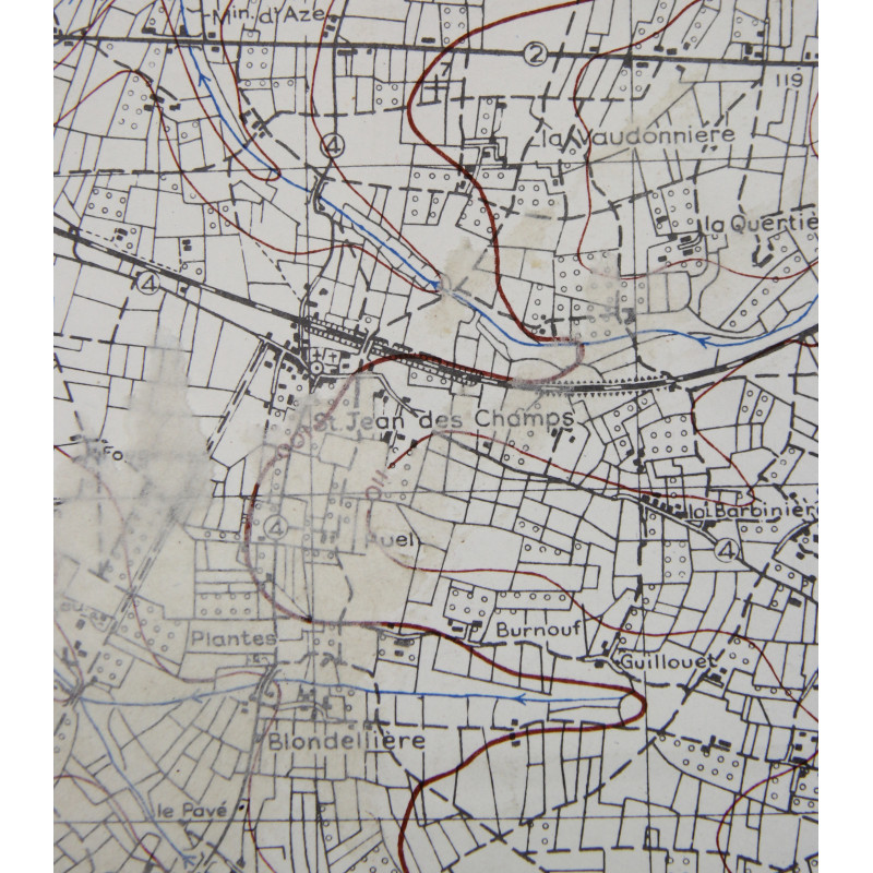 Map, British GRANVILLE, Normandy, 1944, 6th Armored Division