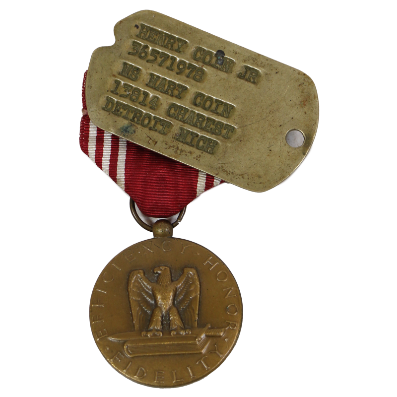 Plaque d'identité, Dog Tag, avec Good Conduct Medal, Pfc. Henry Coin, Jr., Military Police