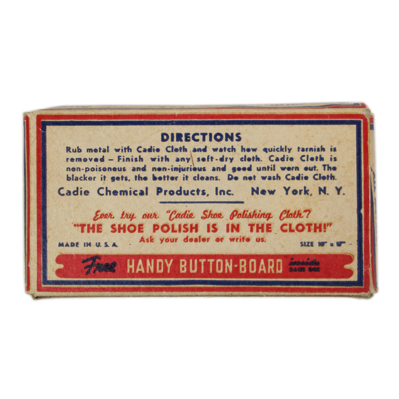 Polish and button board, WE SALUTE, Cadie Chemical Products, Inc.