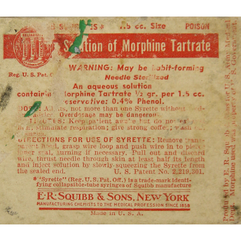 Boîte de 5 syrettes de morphine, USAMD, Item No. 9115500