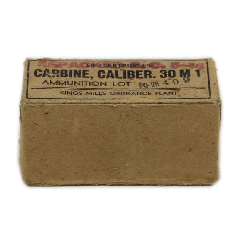 Boîte de cartouches, calibre .30 M1, KING MILLS ORDNANCE PLANT, mai 1944