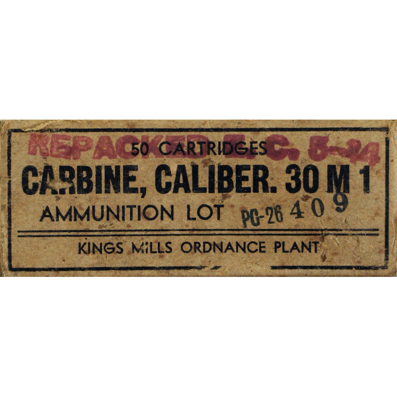 Boîte de cartouches, calibre .30 M1, KING MILLS ORDNANCE PLANT, mai 1944