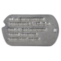 Plaque d'identité, Dog Tag, Pvt. Adolph Balikowski, 596th Ambulance Co., ETO