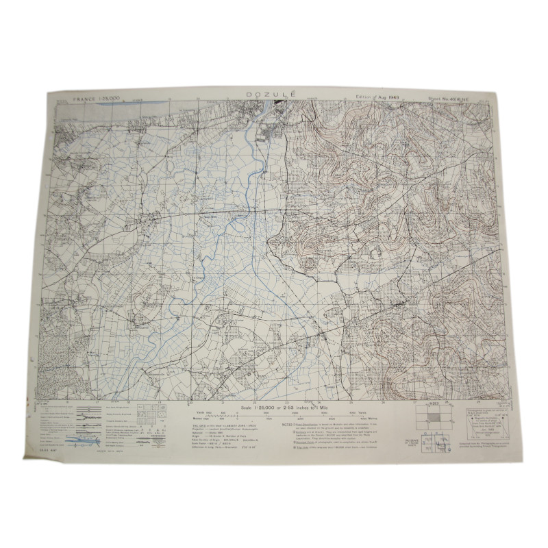 Carte britannique, DOZULÉ, Merville-Franceville, Bavent, 6th Airborne Division, 1943