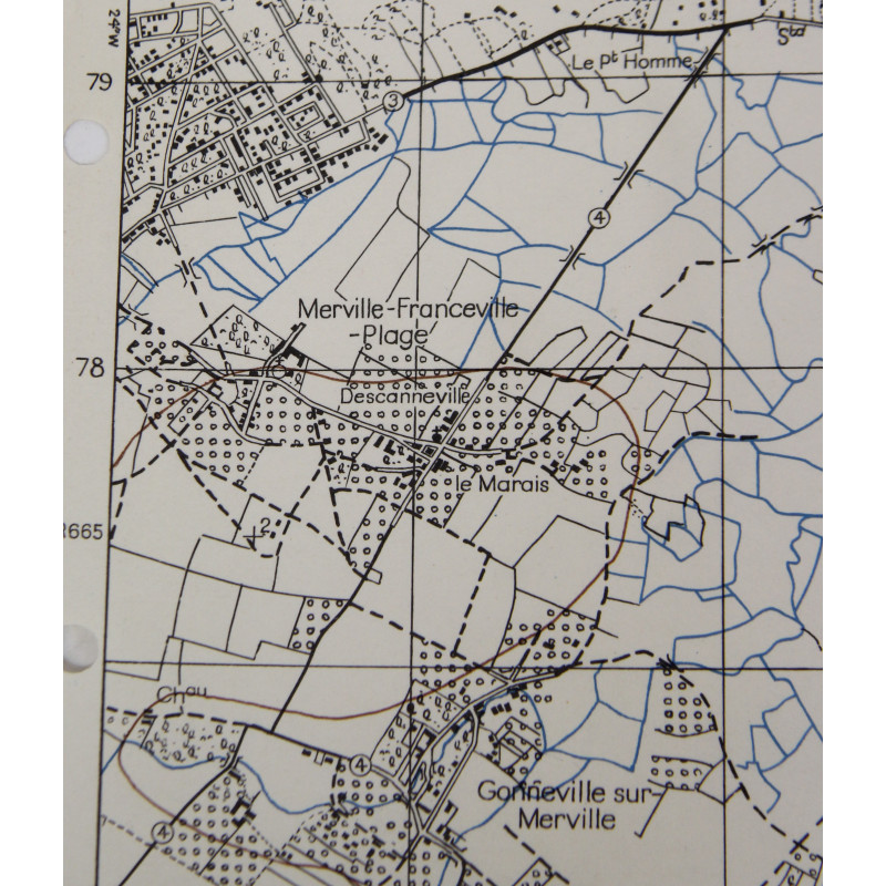 Map, British, Normandy, DOZULÉ, Merville-Franceville, Bavent, 6th Airborne Division, 1943