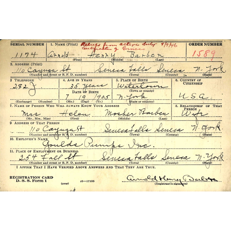 Musette M-1936, OD 7, KADIN 1944, Maj. Arnold Barben, Corps of Engineers