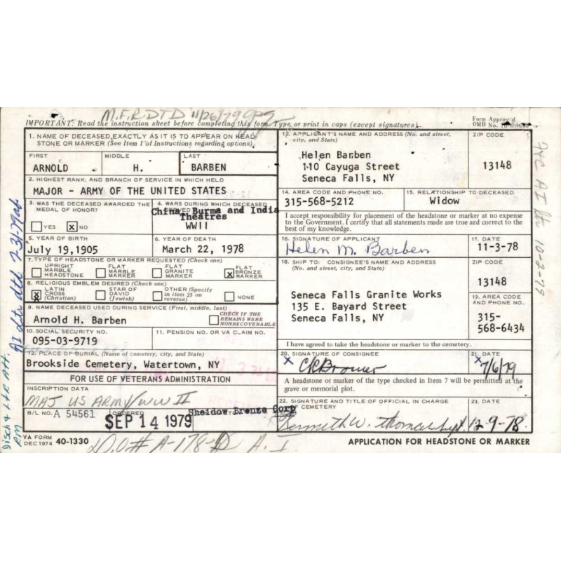 Bag, Field, M-1936, OD 7, Kadin, 1944, Maj. Arnold Barben, Corps of Engineers