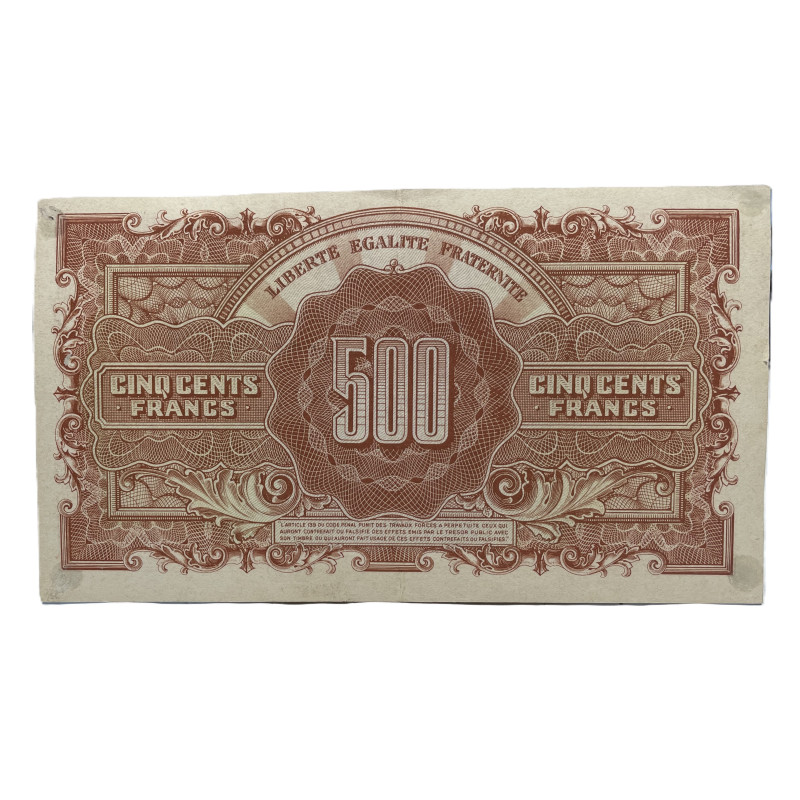 Billet de 500 francs Marianne, 1945, impression britannique