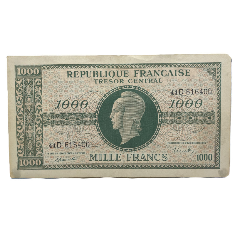 Billet de 1000 francs Marianne, 1945, impression britannique