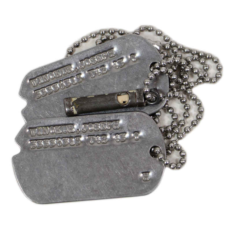 Dog Tags, Cpl. Joseph Winokur, 3704th AAFBU, USAAF, Hebrew, with Religious Amulet