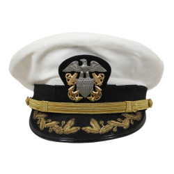 Cap, Senior Officer, US Navy, White, BANCROFT, Size 7