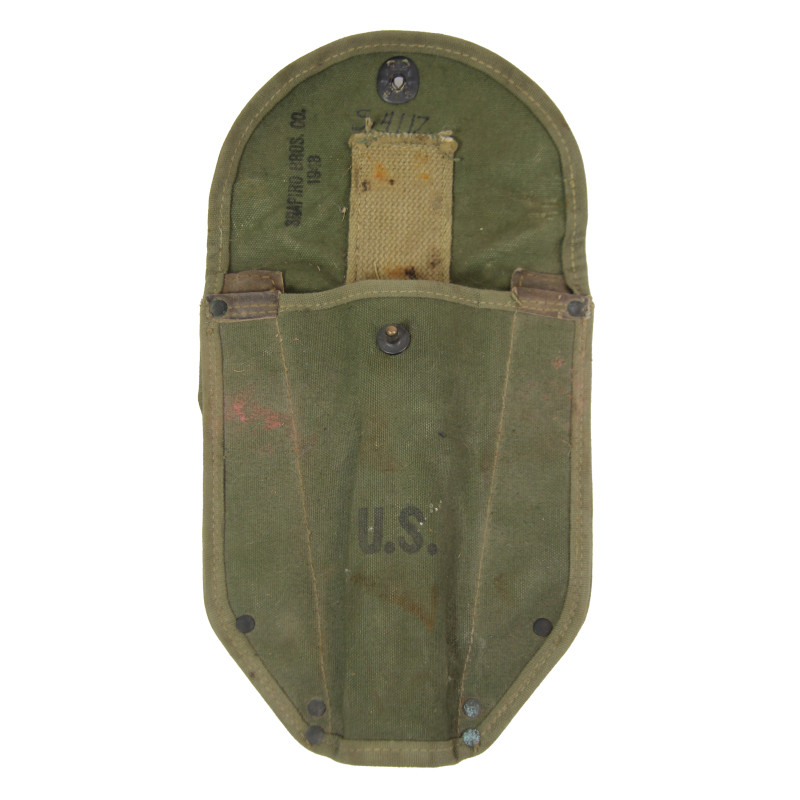 Shovel, Folding, M-1943, WOOD 1944, with 1st Type Carrier, OD 7, SHAPIRO BROS. CO. 1943