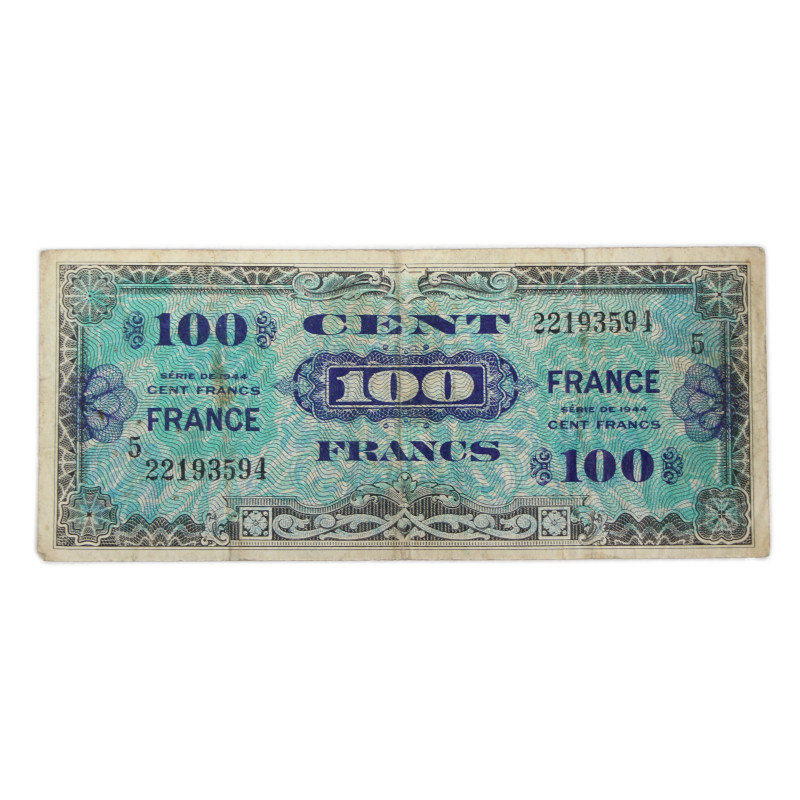 Billet d'invasion, 100 francs, 1944, 2e émission