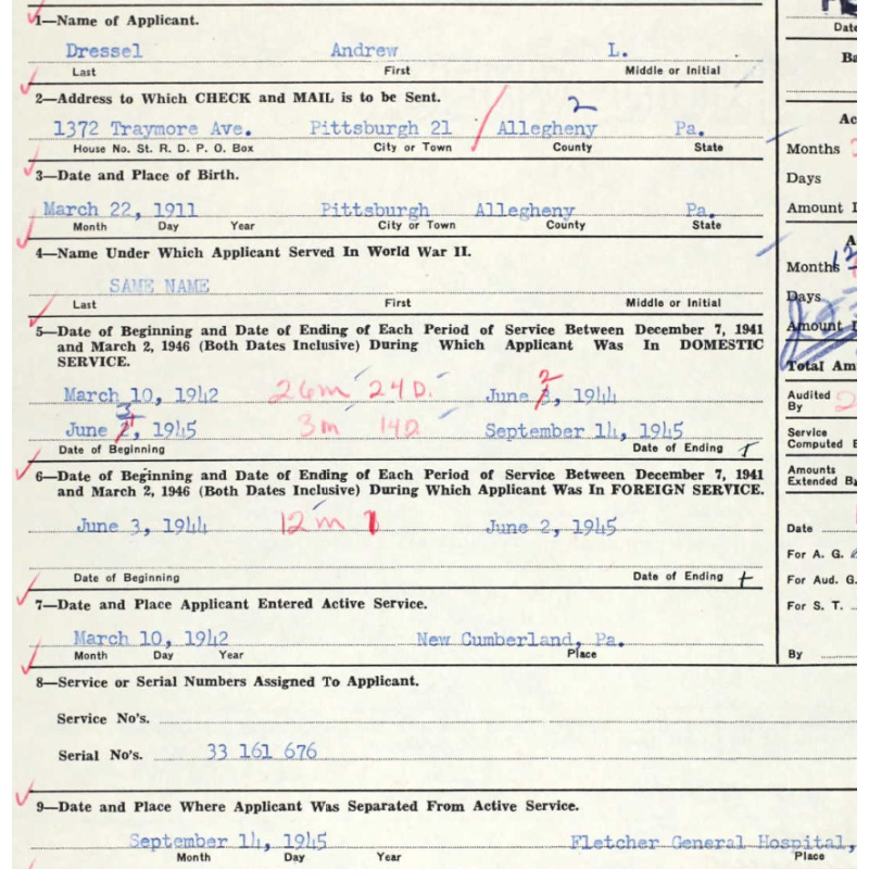 Plaques d'identité, T/4 Andrew Dressel, Medical Detachment, 630th Tank Destroyer Bn., blessé, ETO