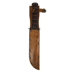 Knife, Fighting, MK 2, KA-BAR, OLEAN, N.Y., with Leather Scabbard, BOYT -43-, Pvt. Robert Hoem