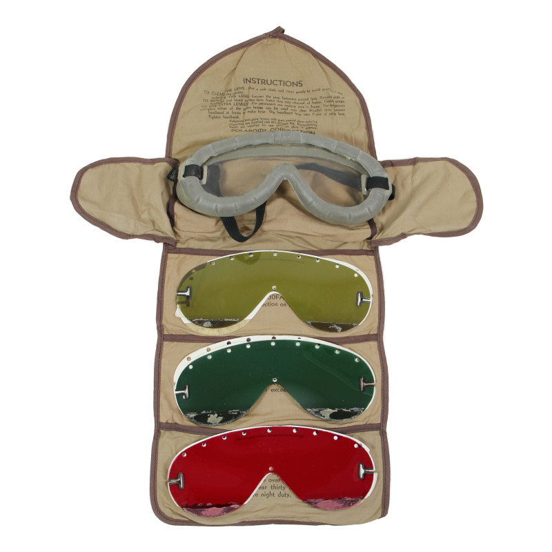 Lunettes Polaroid, No. 1021, US Army, avec étui en toile et écrans interchangeables