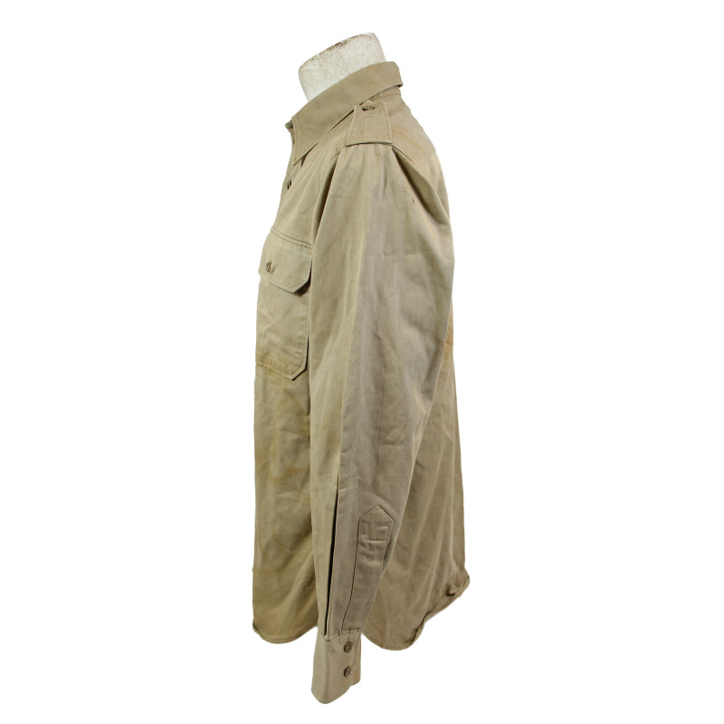 Chemise en coton beige (chino), officier, 15 ½ x 34