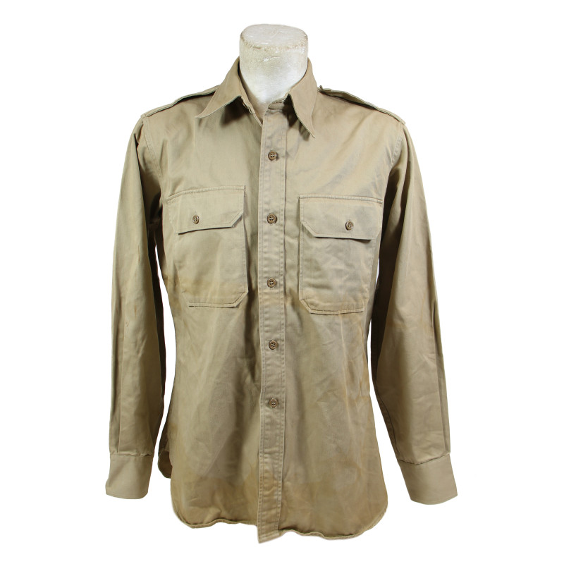 Chemise en coton beige (chino), officier, 15 ½ x 34