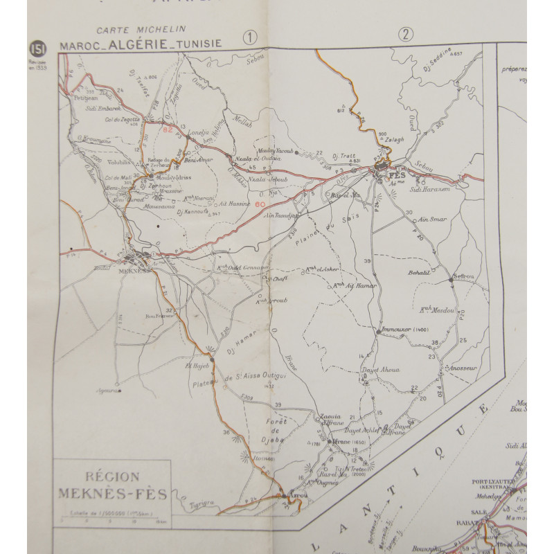 Map, Allied, Africa Road Map, MAROC-ALGÉRIE-TUNISIE, Sheet 151, Operation Torch, 1942