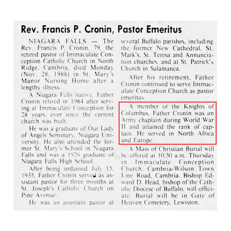 Grouping, Cpt. Francis Cronin, Catholic Chaplain, ETO