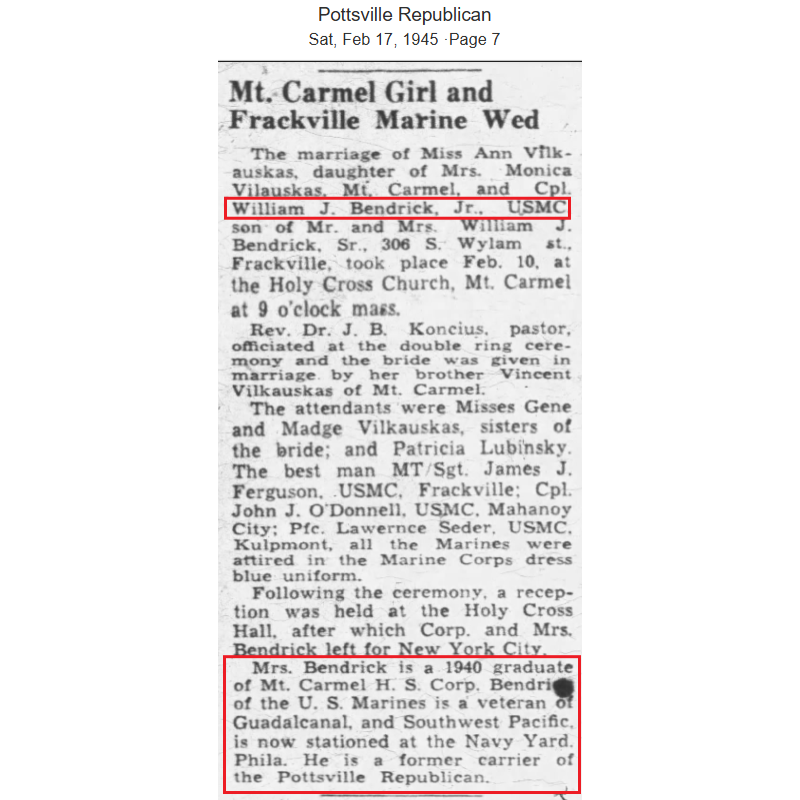 Necktie, Cpl. William Bendrick, Jr., Co. K, 8th Marine Regt., 1st Marine Division, USMC, Guadalcanal