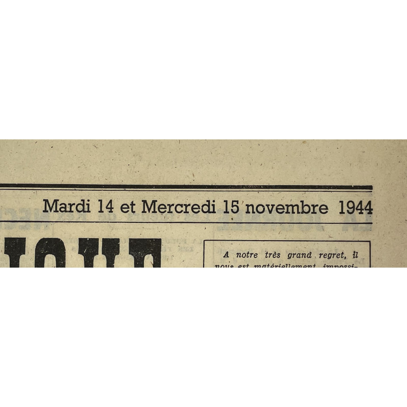 Newspaper, Belgian, La Libre Belgique, November 15, 1944