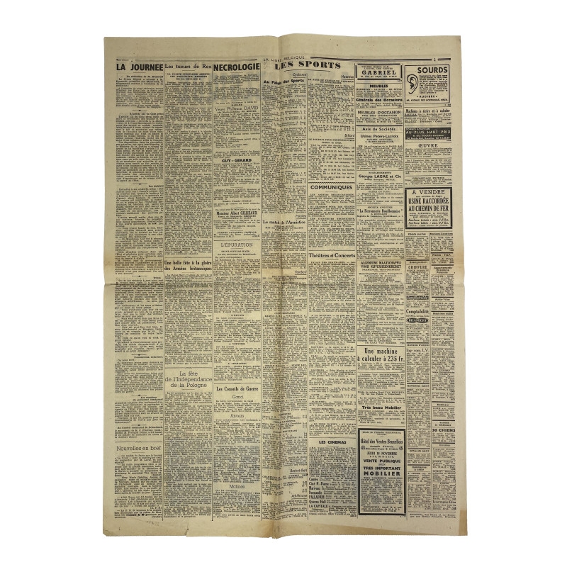 Newspaper, Belgian, La Libre Belgique, November 15, 1944