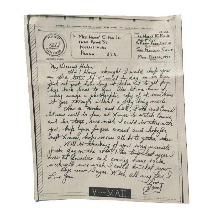 V-Mail, Lt. Harry E. Fox Jr., VMF-422, USMC