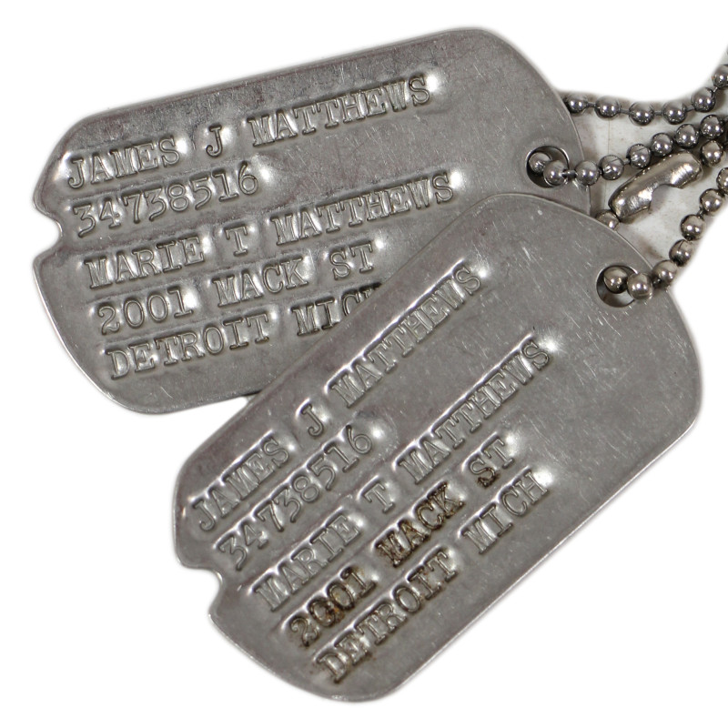 Plaques d'identité, Dog Tags, Pvt. James Matthews