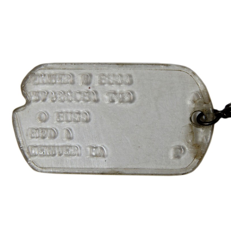Plaques d'identité, Dog Tags, plexiglas, Pvt. Elmer Buss, 127th Inf. Regt., 32nd Inf. Div., CBI & PTO