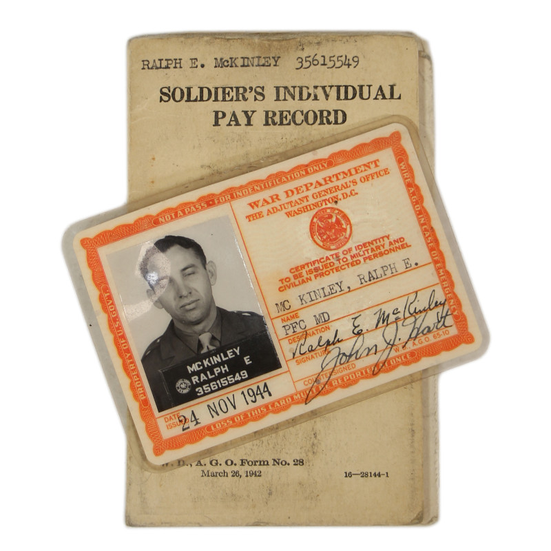Carte d'identité, Medical Department, 2e type, 1944, Pfc. Ralph McKinley, 81st Field Hospital, ETO