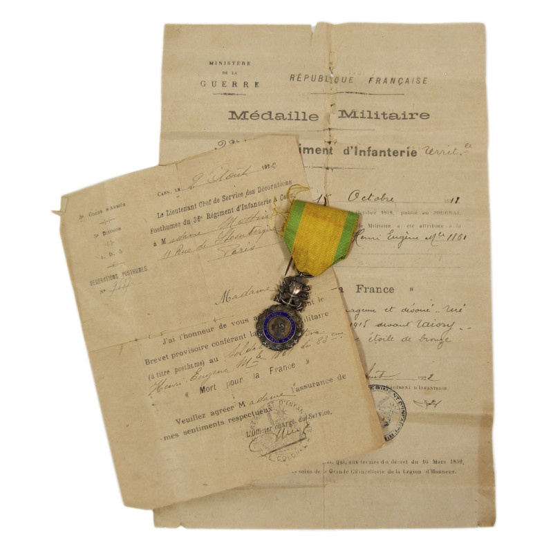 Médaille Militaire, Soldat Henri Motin, 23e Régiment territorial d'infanterie, Mort pour la France, 27 février 1915