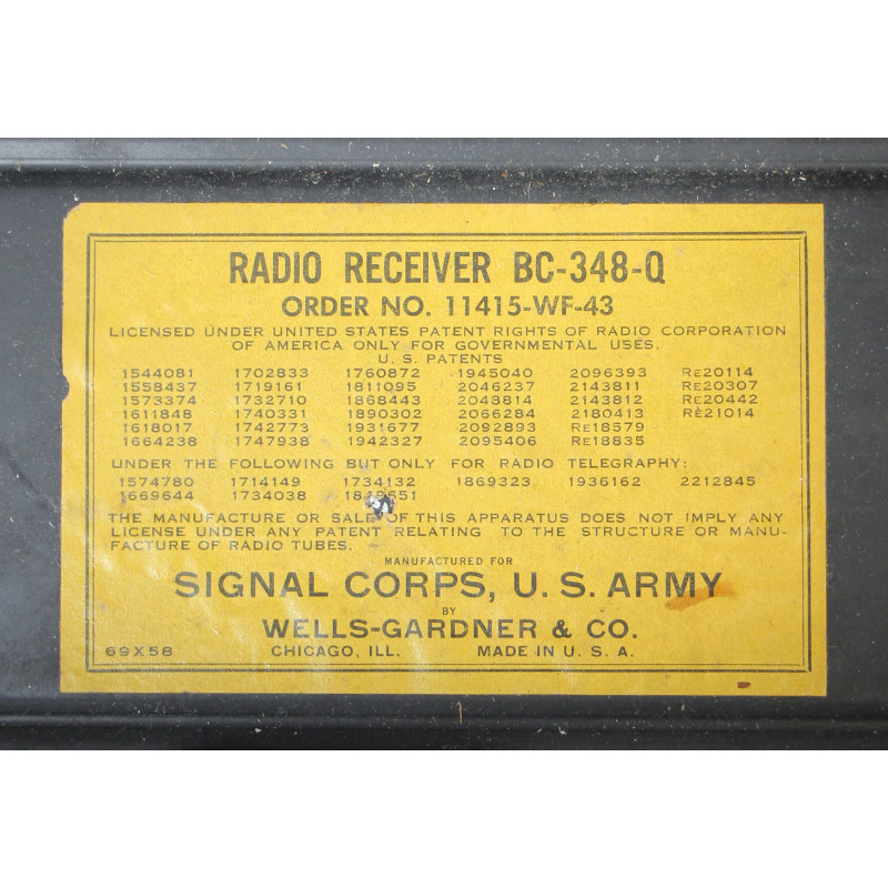 Boîtier de radio, Signal Corps, BC-348-Q, AN/ARR-11, USAAF, 1943