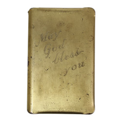 The New Testament, Steel Shield, Gold-Plated, 'May God bless you'