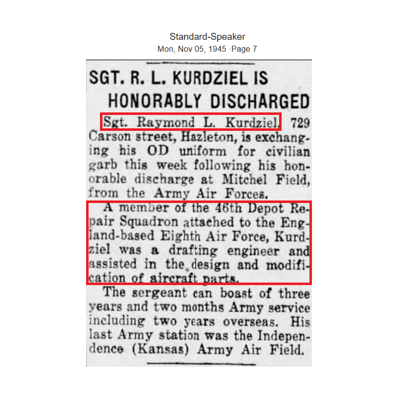 Couteau USM3 KINFOLKS, INC. (lame), poignée plexiglas, avec fourreau en cuir, Sgt. Raymond Kurdziel, 8th Air Force, USAAF, ETO
