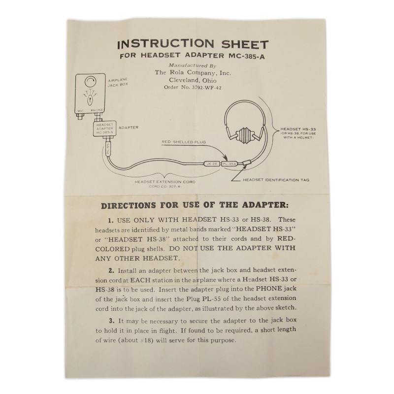 Adaptateur MC-385-A pour écouteurs HS-33 et HS-38, USAAF, 1942, dans sa boîte